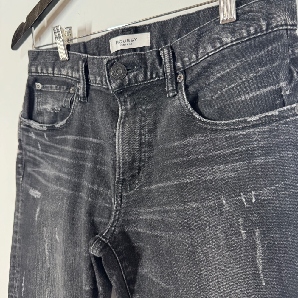 Moussy Vintage Black Distressed Skinny Jeans Raw Hem Cropped Women’s Denim - Picture 5 of 12
